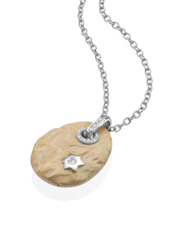 Magen David or a Star of David Necklace with Temple Mount Stone 18K White Gold, and Diamonds