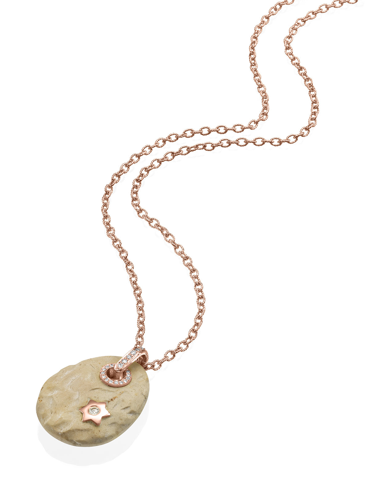 Magen David or a Star of David Necklace with Temple Mount Stone 18K Rose Gold, and Diamonds