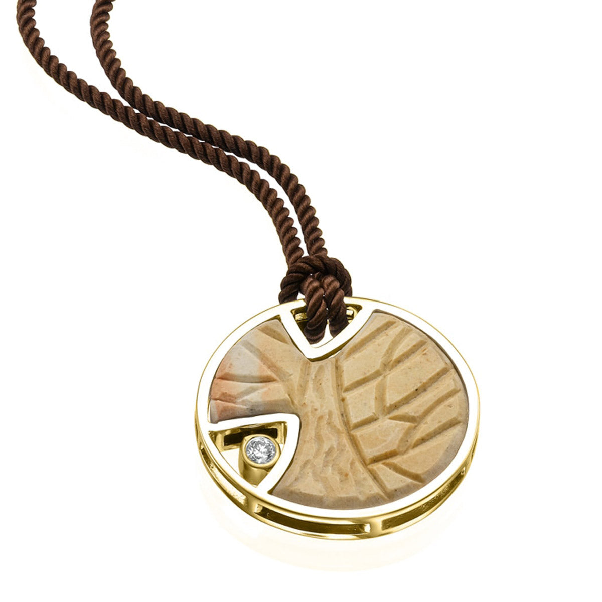 Round Tree of Life necklace with the Temple Mount Stone Yellow Gold and Diamond