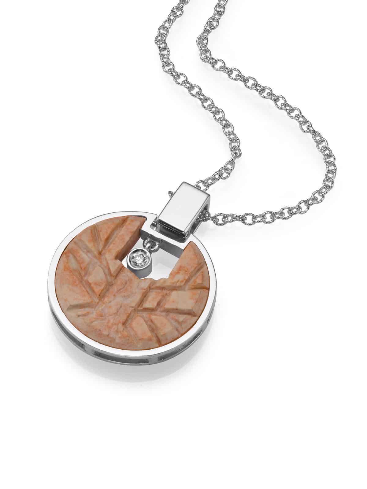Round Tree of Life necklace with the Temple Mount Stone White Gold and Diamond
