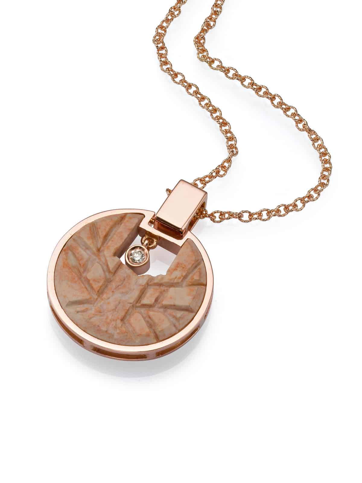 Round Tree of Life necklace with the Temple Mount Stone Rose Gold and Diamond