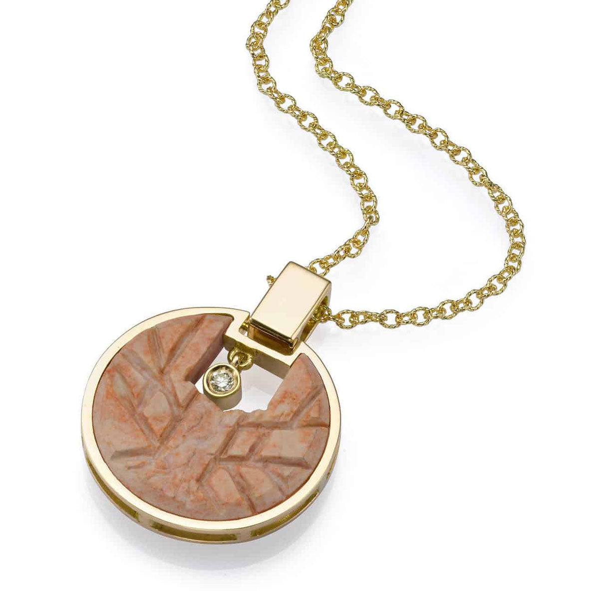 Round Tree of Life necklace with the Temple Mount Stone Yellow Gold and Diamond