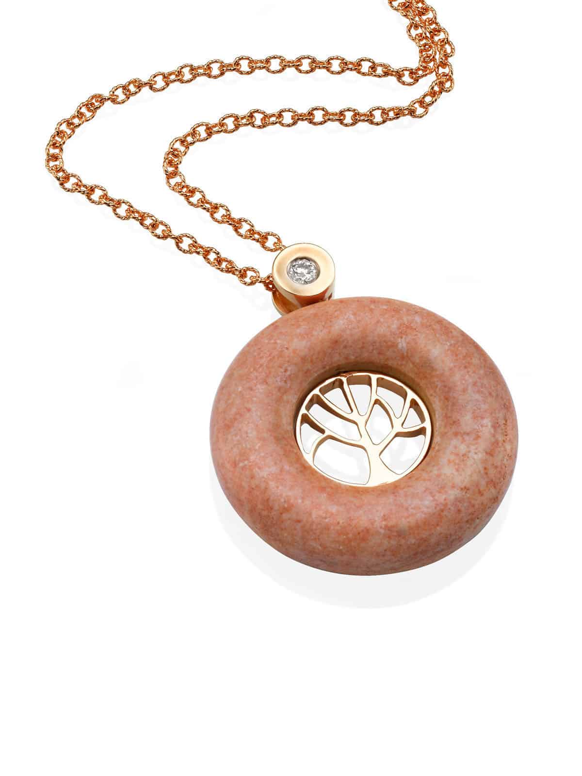 Tree of Life necklace with  Temple Mount stone, Gold, and Diamond
