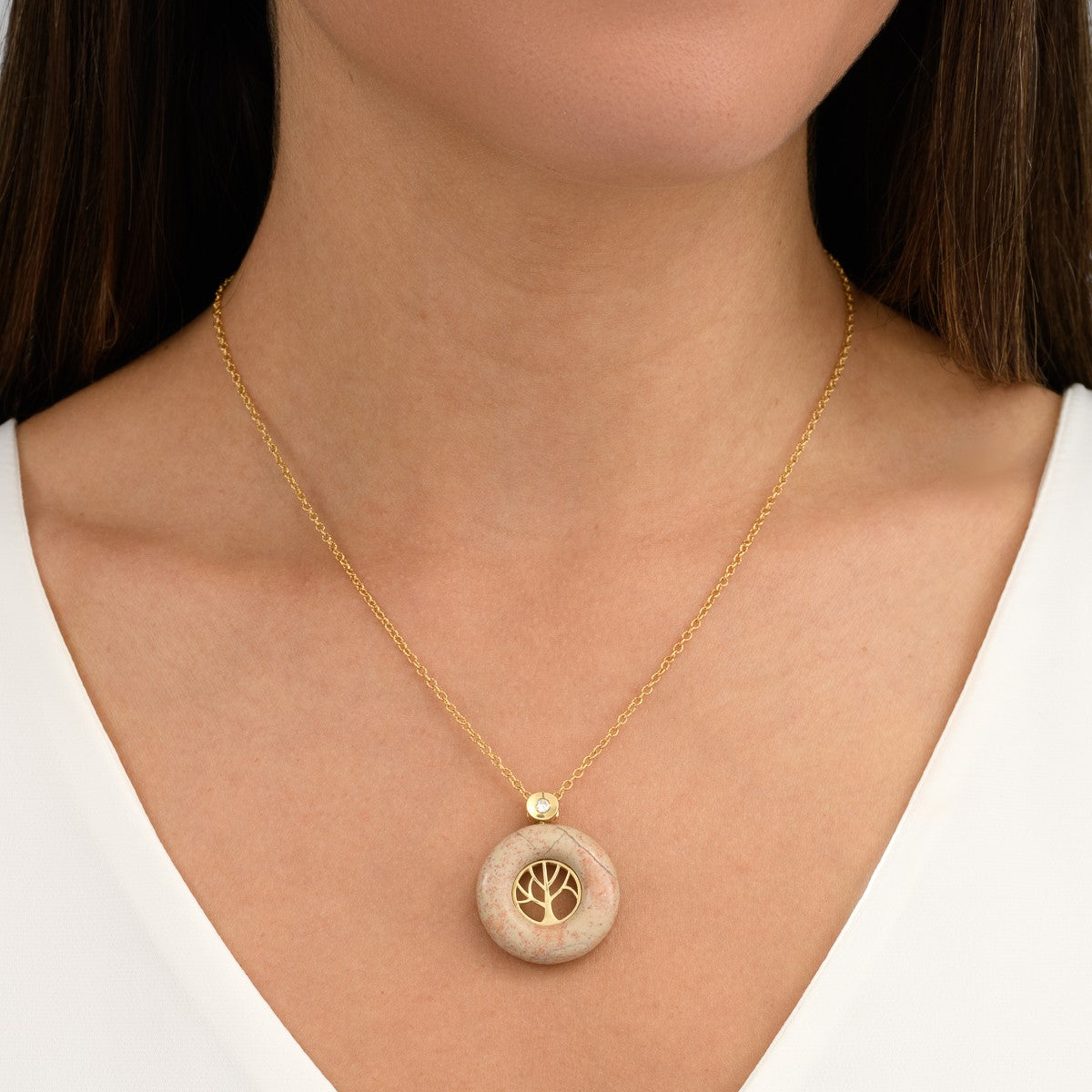 Tree of Life necklace with  Temple Mount stone, Gold, and Diamond