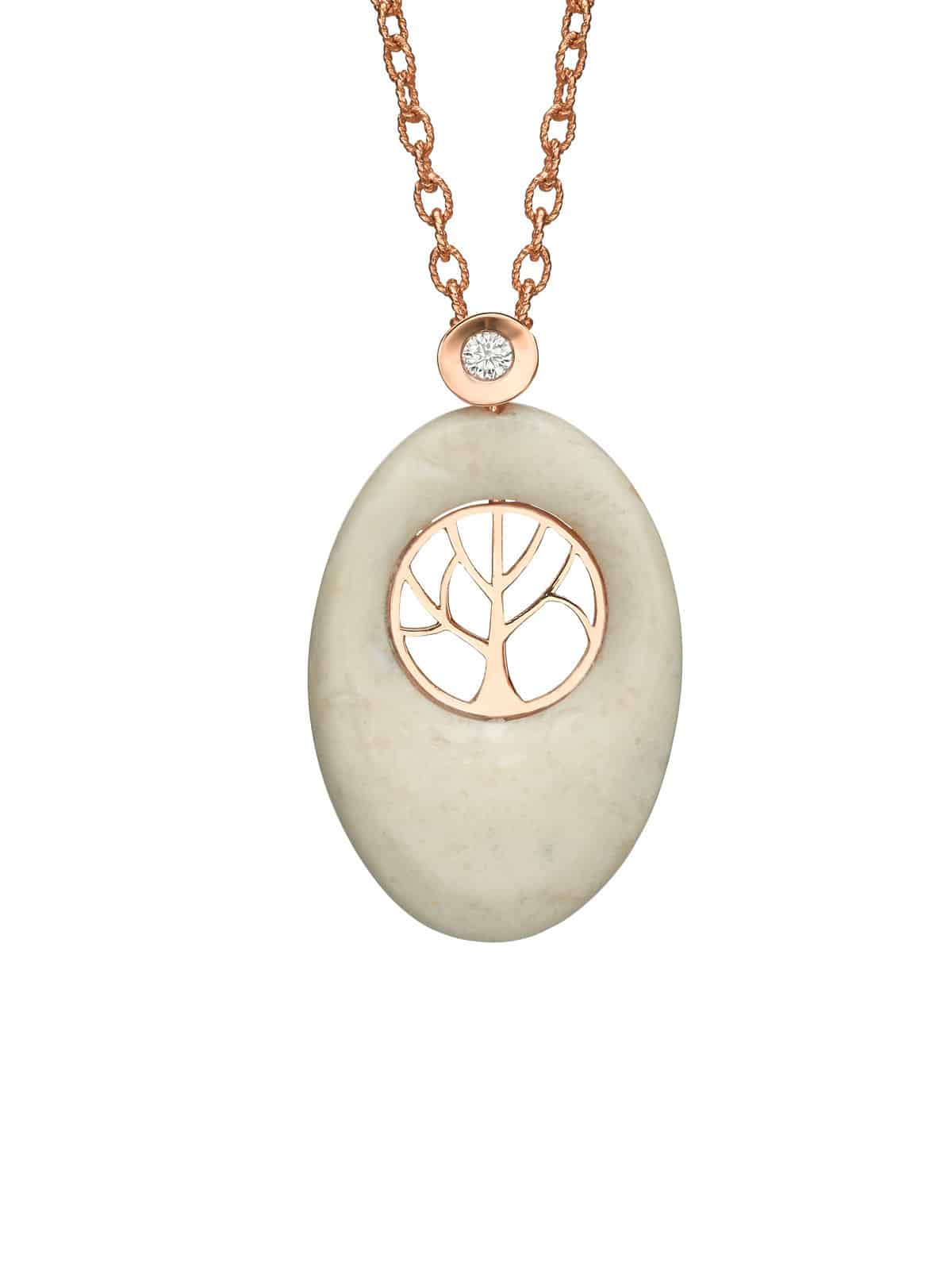 Tree of Life Oval Pendant, 14K Rose Gold and Diamond