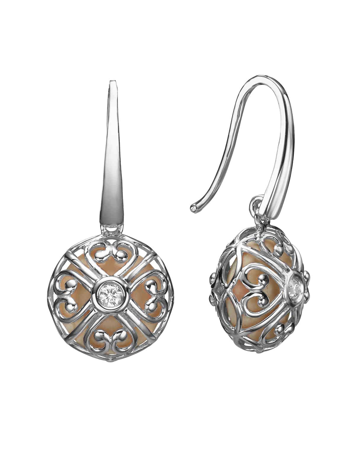 Secret Hearts Earrings with Jerusalem Stone, White Gold and Diamond