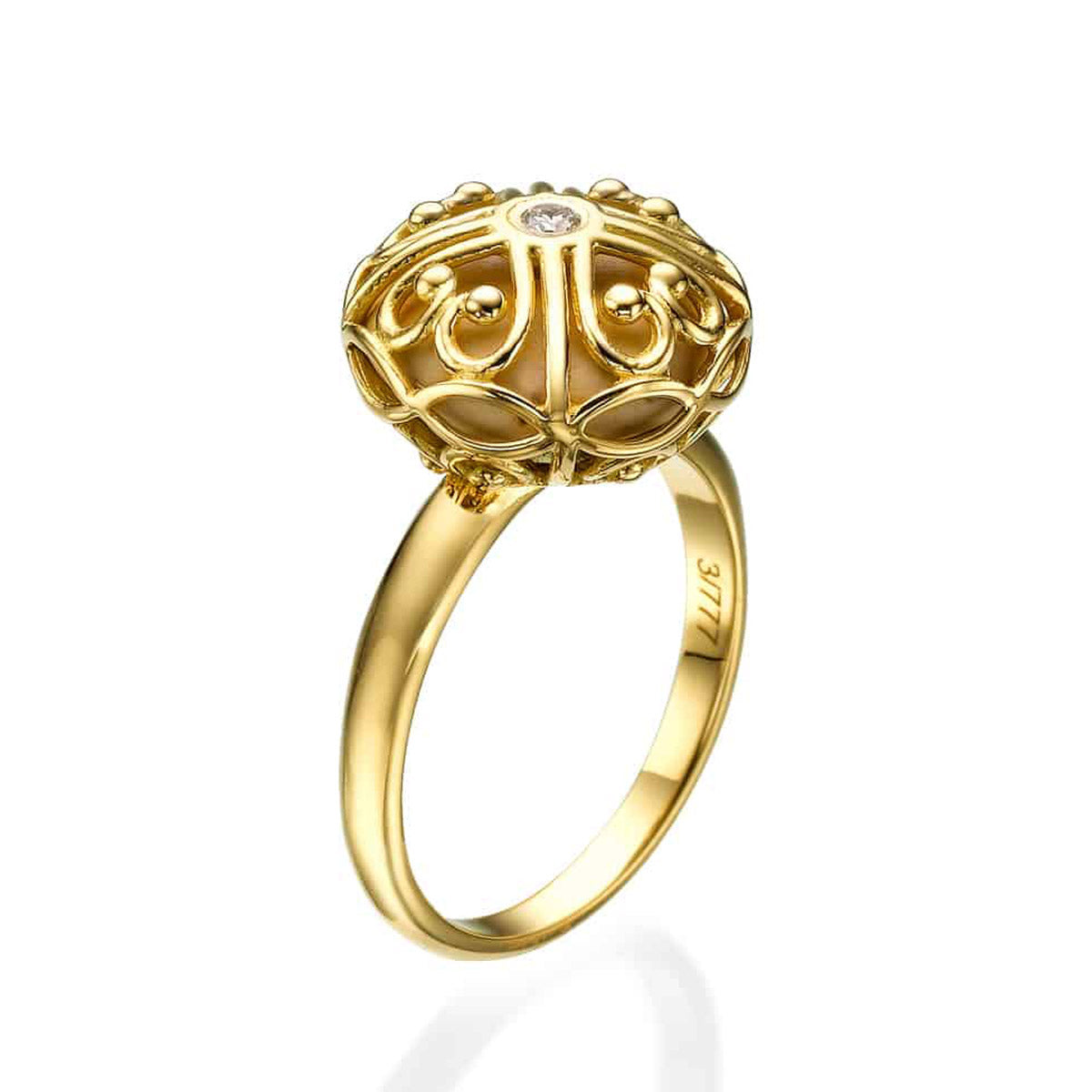 Unique Heart Shape Diamond Ring With Jerusalem Stone Yellow Gold