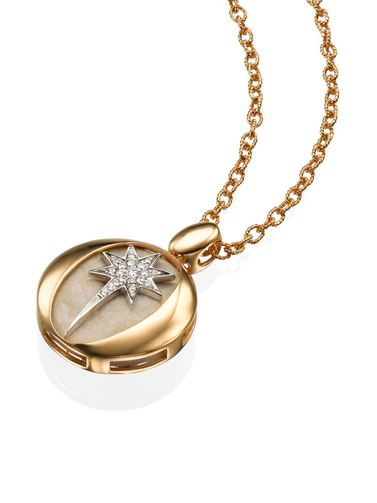 Star Of Bethlehem Rose Gold Necklace With Diamonds and Jerusalem Stone
