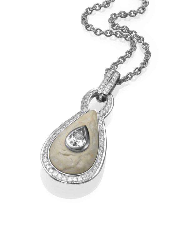 Drop Shaped Diamond Pendant in White Gold
