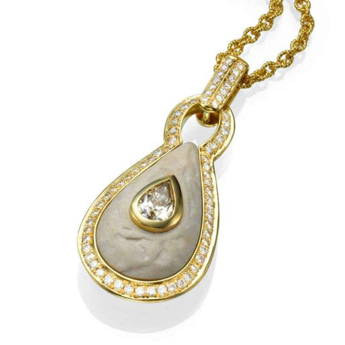 Drop Shaped Diamond Pendant in Gold