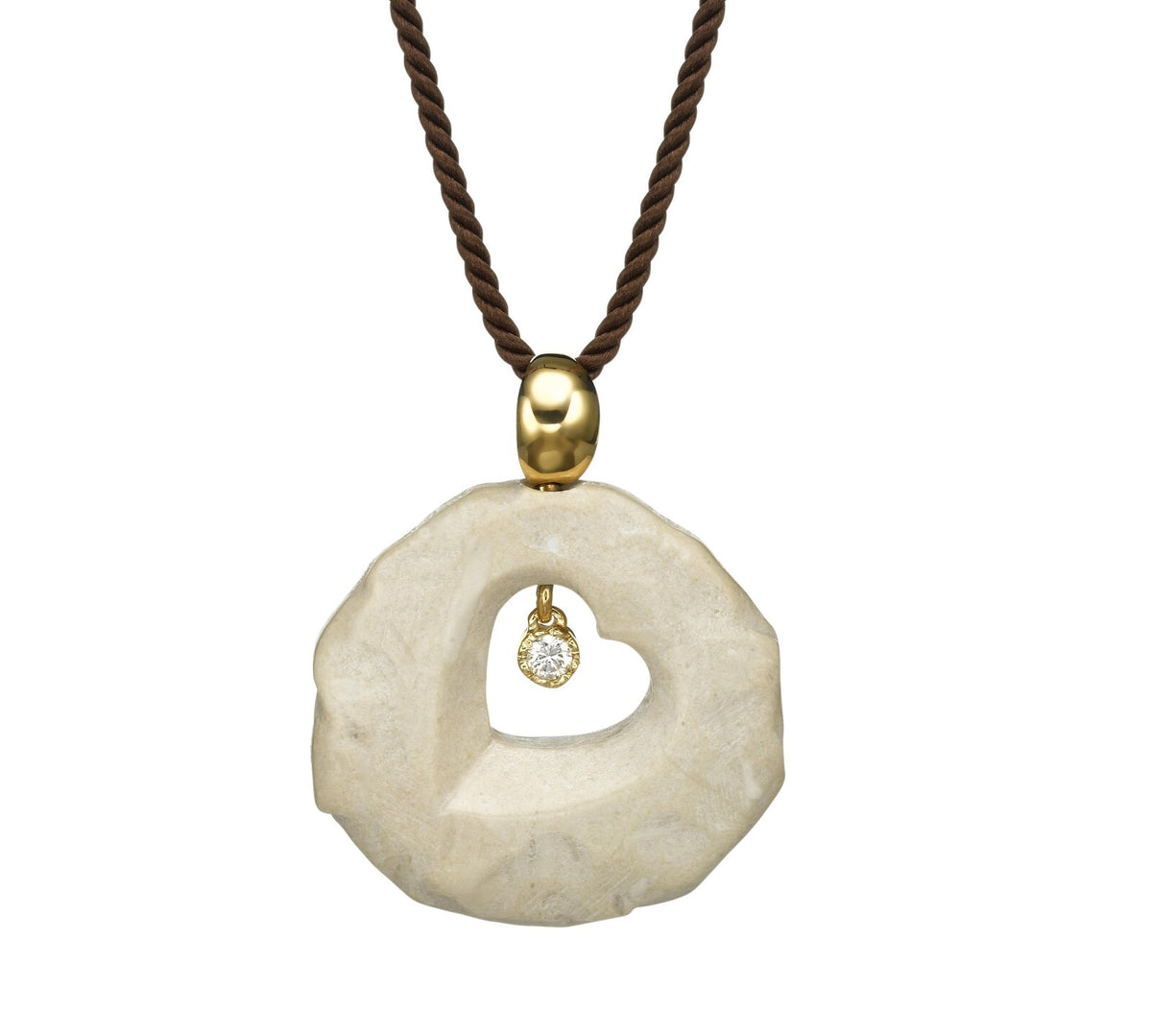 Heart Shape Pendant Temple Mount Stone 14K Yellow Gold and Diamond