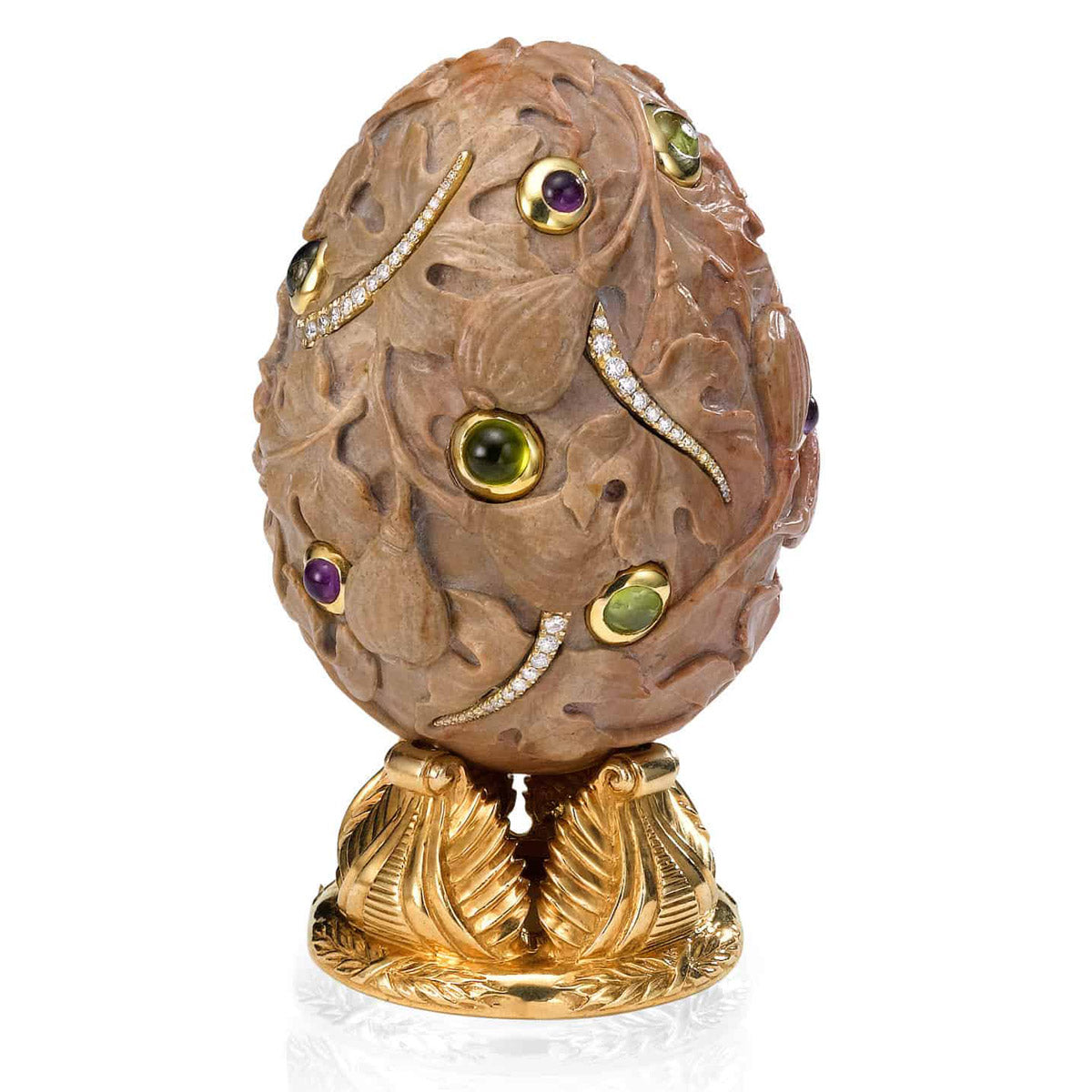 Jerusalem Stone Egg Shape Gold, Gemstones and Diamonds