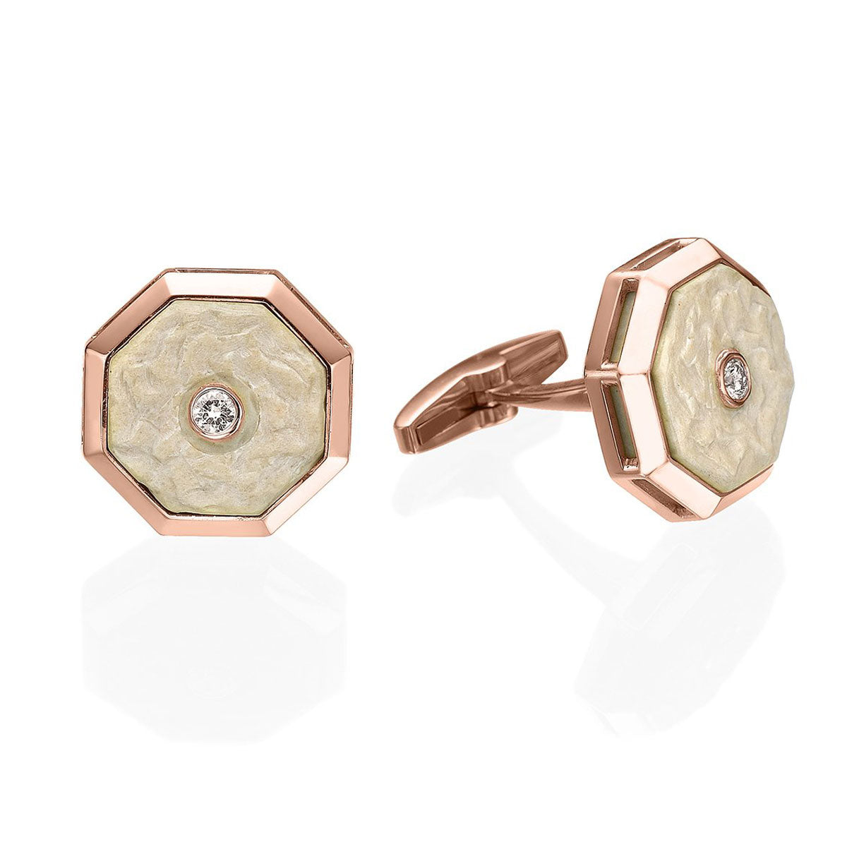 Rose Gold Diamond Cufflinks with Jerusalem Stone from Temple Mount, Gold and Diamonds