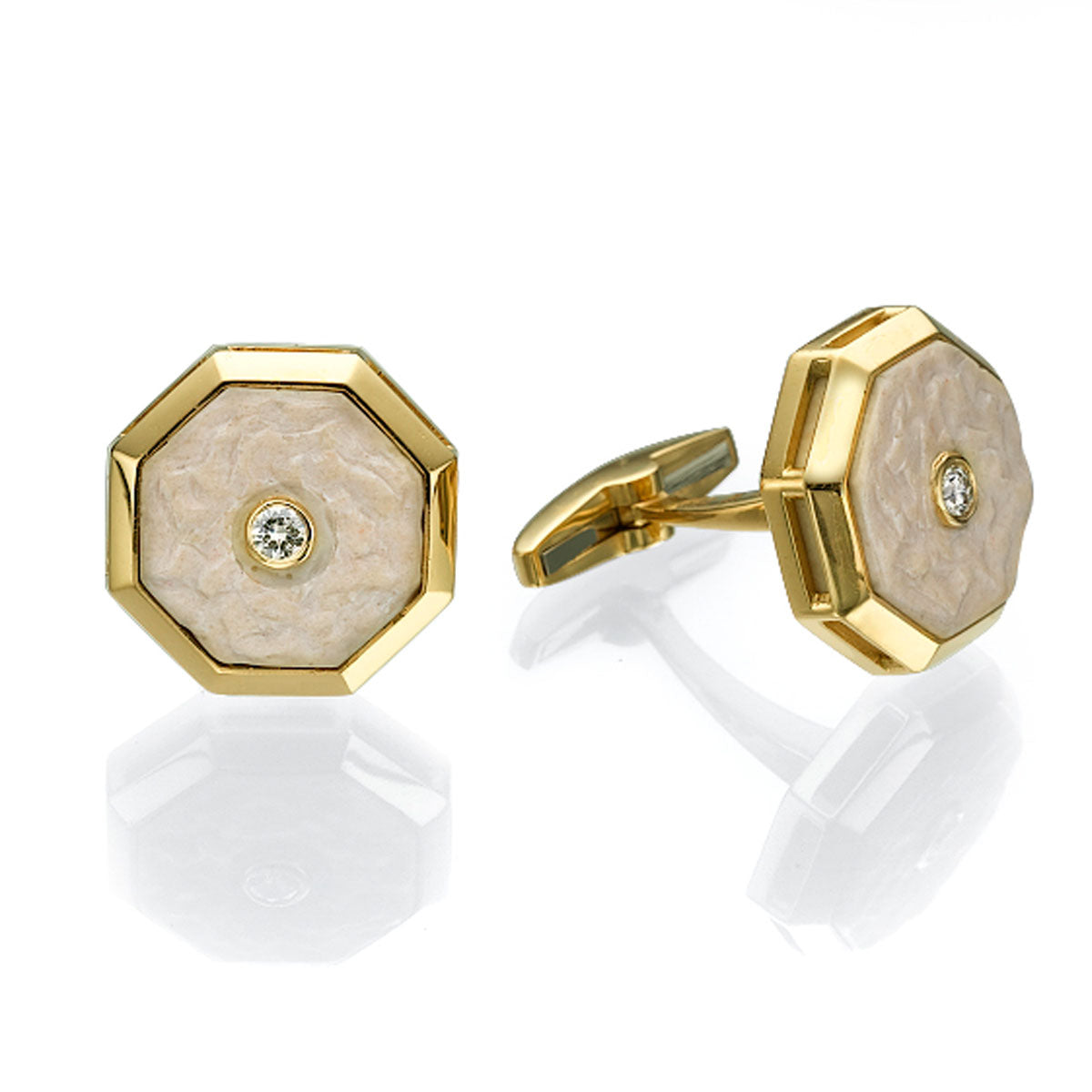 Yellow Gold Diamond Cufflinks with Jerusalem Stone from Temple Mount, Gold and Diamonds