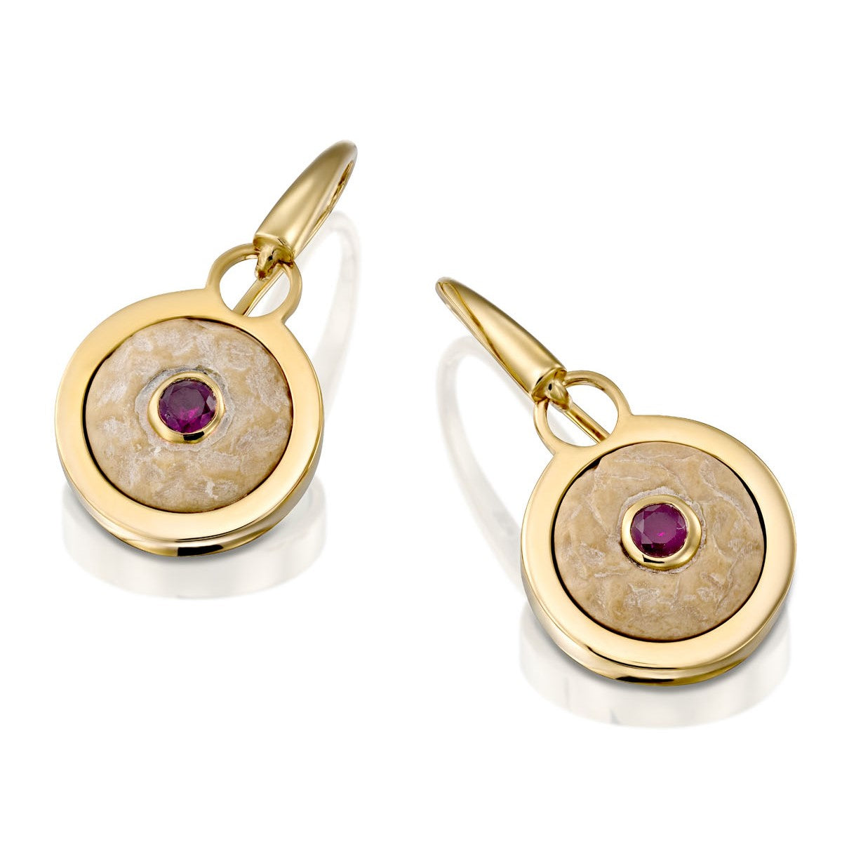 Ruby Circle of Faith Earrings With Jerusalem Stone