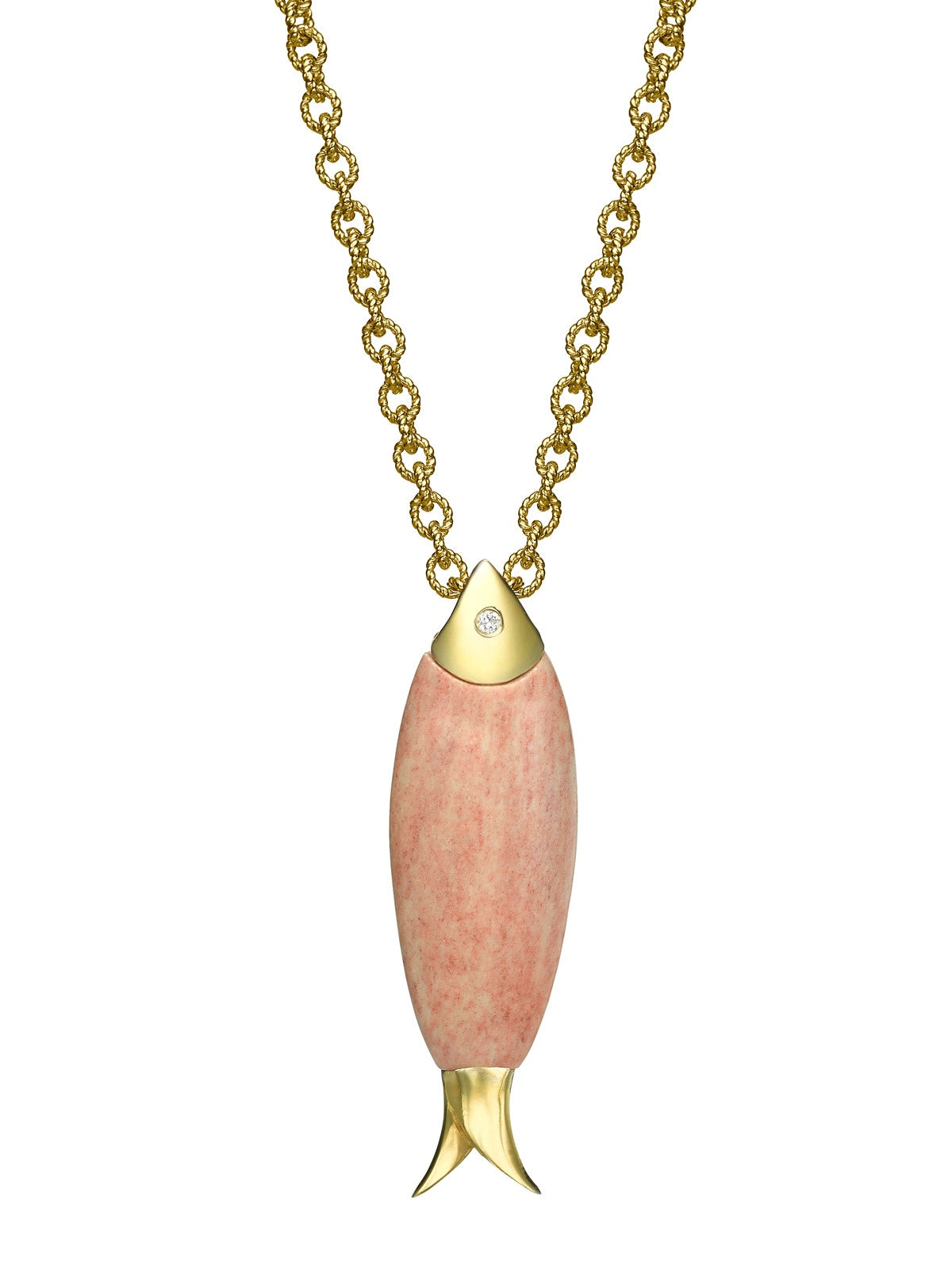 Fish Pendant Temple Mount Stone 14K Rose Gold and Diamond