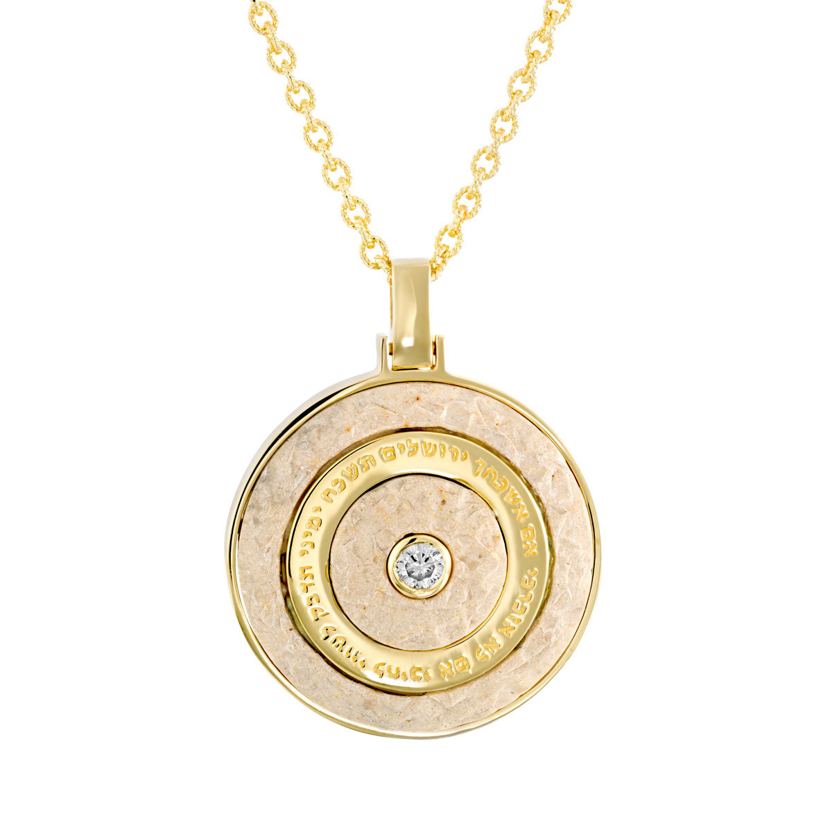 Flipping Pendant, Yellow Gold and Diamond with Jerusalem Stone from Temple Mount
