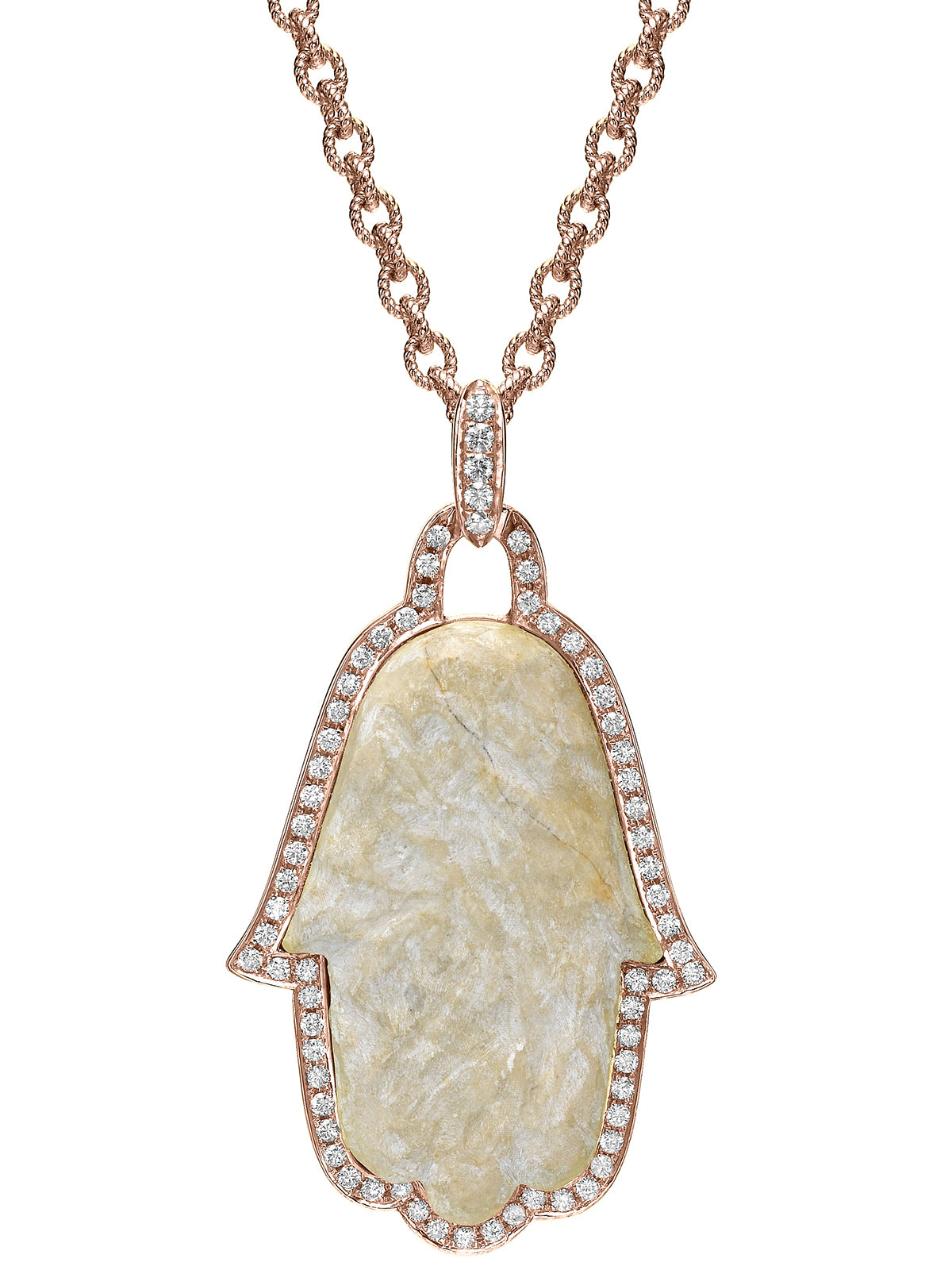 Hamsa pendant with Jerusalem Stone 18K Rose Gold and Diamonds