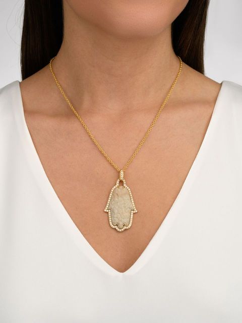 Hamsa pendant with Jerusalem Stone 18K Gold and Diamonds