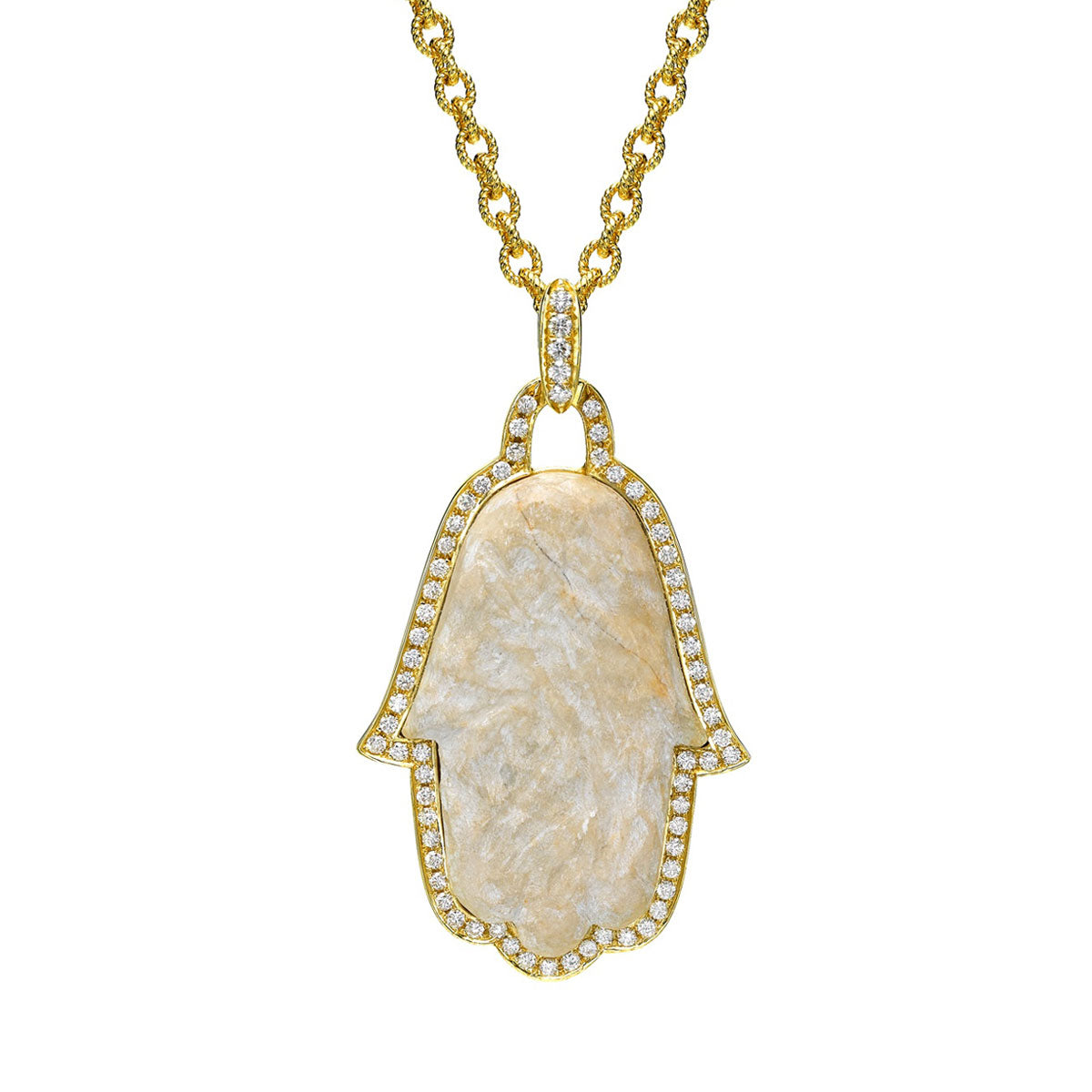 Hamsa pendant with Jerusalem Stone 18K YellowGold and Diamonds