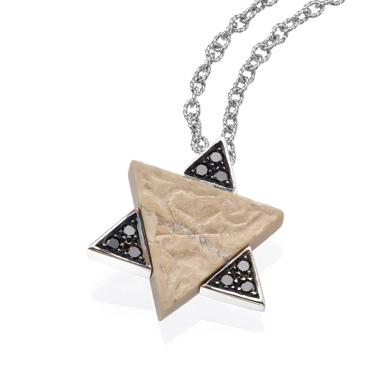 Star of David Black Diamond Pendant with Temple Mount stone