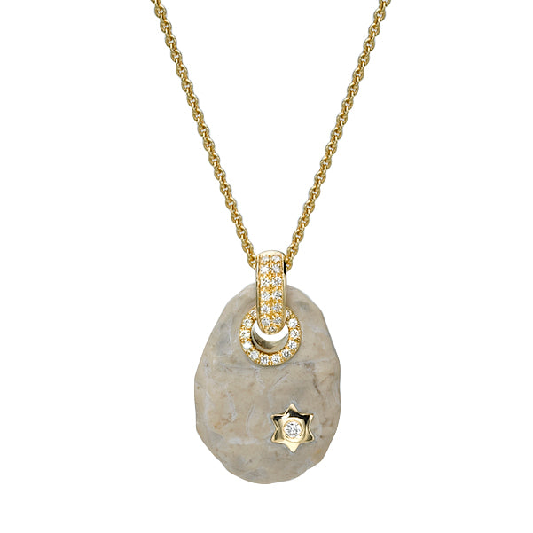 Star of David Pendant, Gold and Diamonds with Moriah Jerusalem Stone from Temple Mount