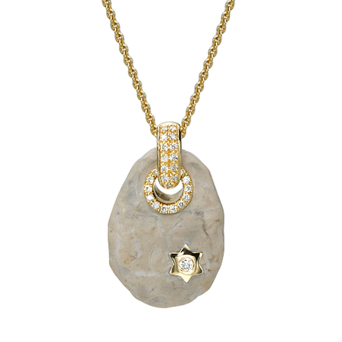 Star of David Pendant, Gold and Diamonds with Moriah Jerusalem Stone from Temple Mount