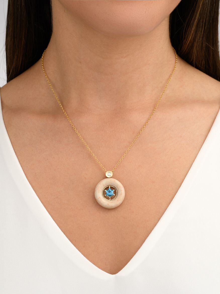 Star Of David Pendant with Jerusalem Stone from Temple Mount, Topaz and Diamond