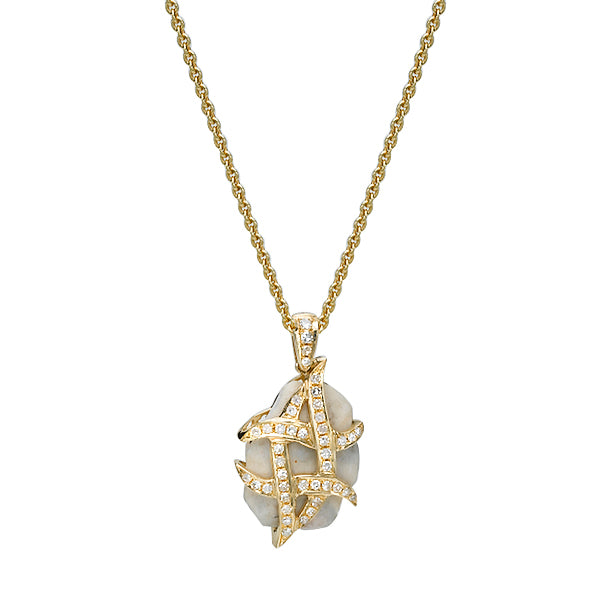 Star of David Pendant with Jerusalem Stone from Temple Mount, set in Yellow Gold and Diamonds