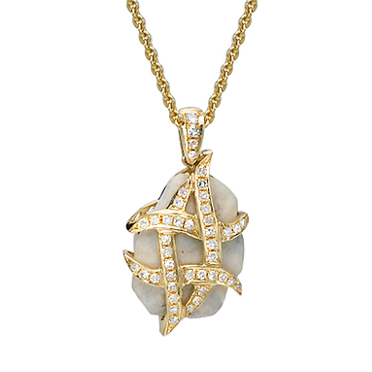Star of David Pendant with Jerusalem Stone from Temple Mount, set in Gold and Diamonds
