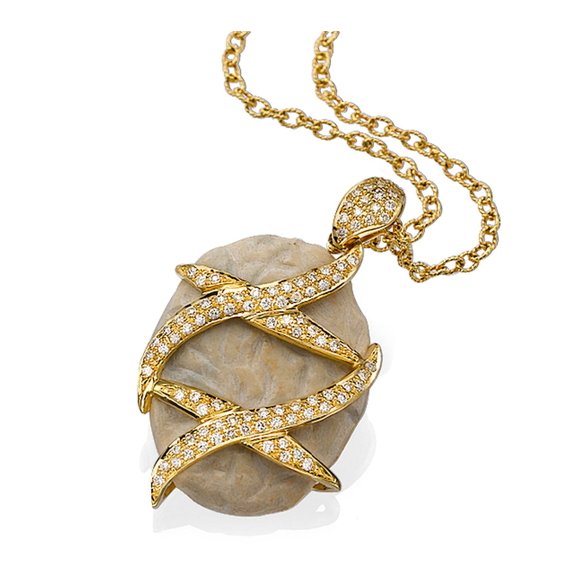 Star of David Pendant 18K Yellow Gold and Diamonds with Jerusalem Stone