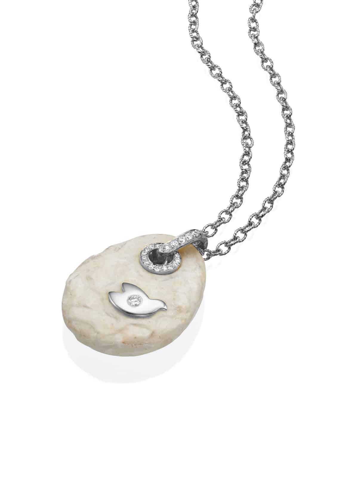 Dove Gold Pendant With Jerusalem Stone, White Gold and Diamonds