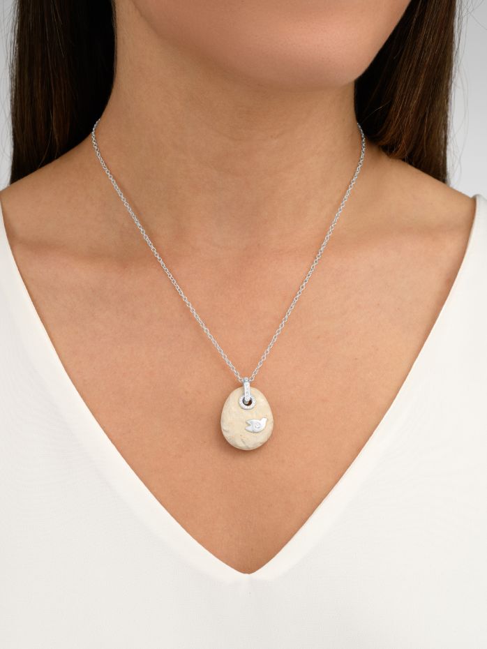 Dove Gold Pendant With Jerusalem Stone, White Gold and Diamonds