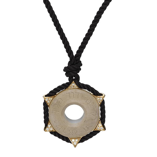 Star of David Pendant made from 18K Yellow Gold with Temple Mount Stone, Gold, and Diamonds