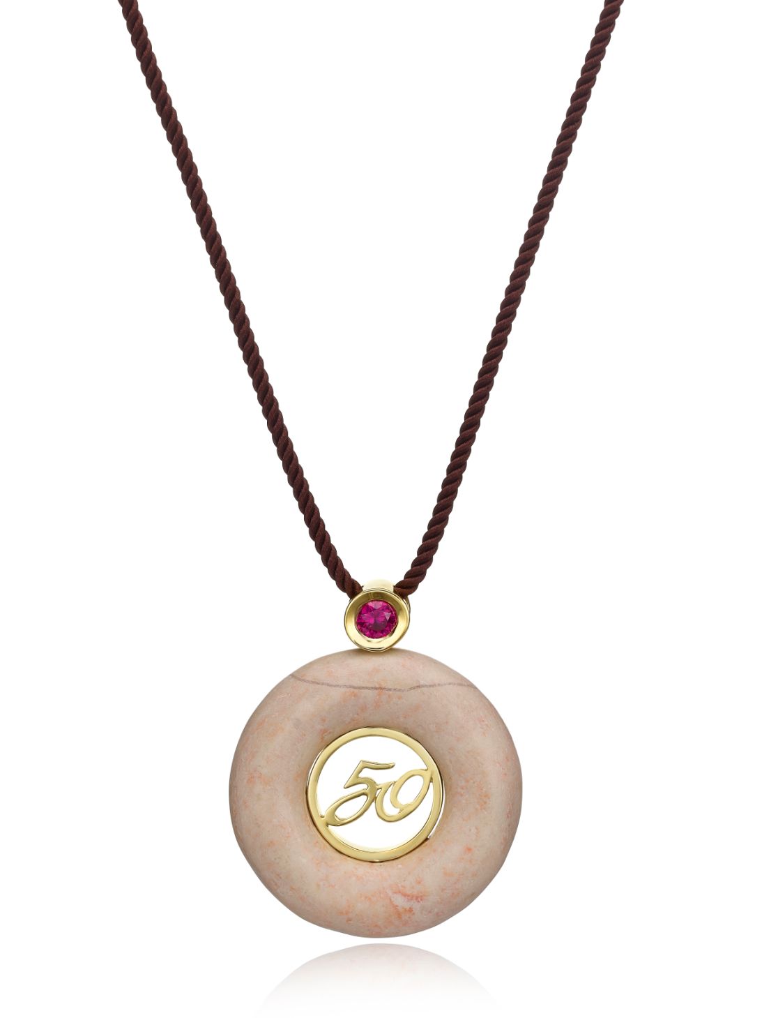 50 Necklace with Temple Mount stone Pendant 14K Yellow Gold