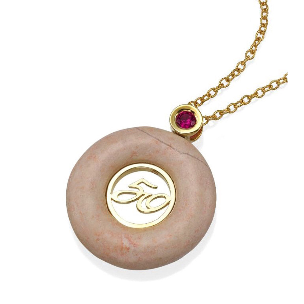 50 Necklace with Temple Mount stone Pendant 14K Yellow Gold