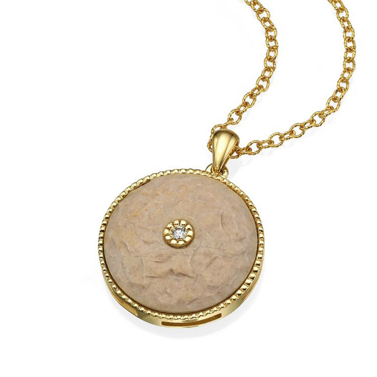 Round Diamond pendant with a Temple Mount  Stone in 14K Gold
