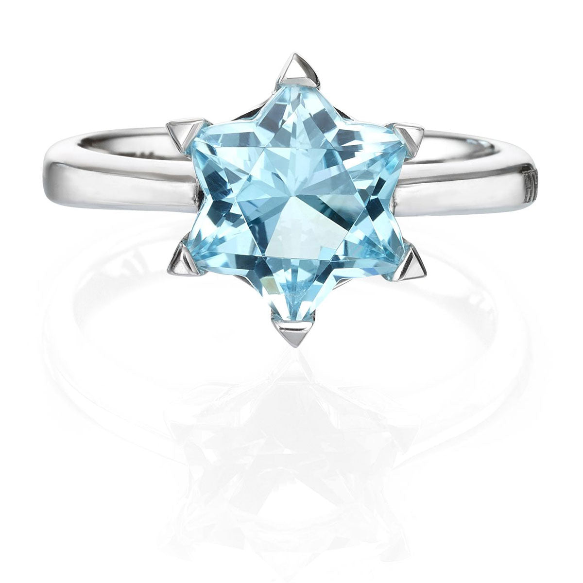 Star Of David Ring Blue Topaz and White Gold