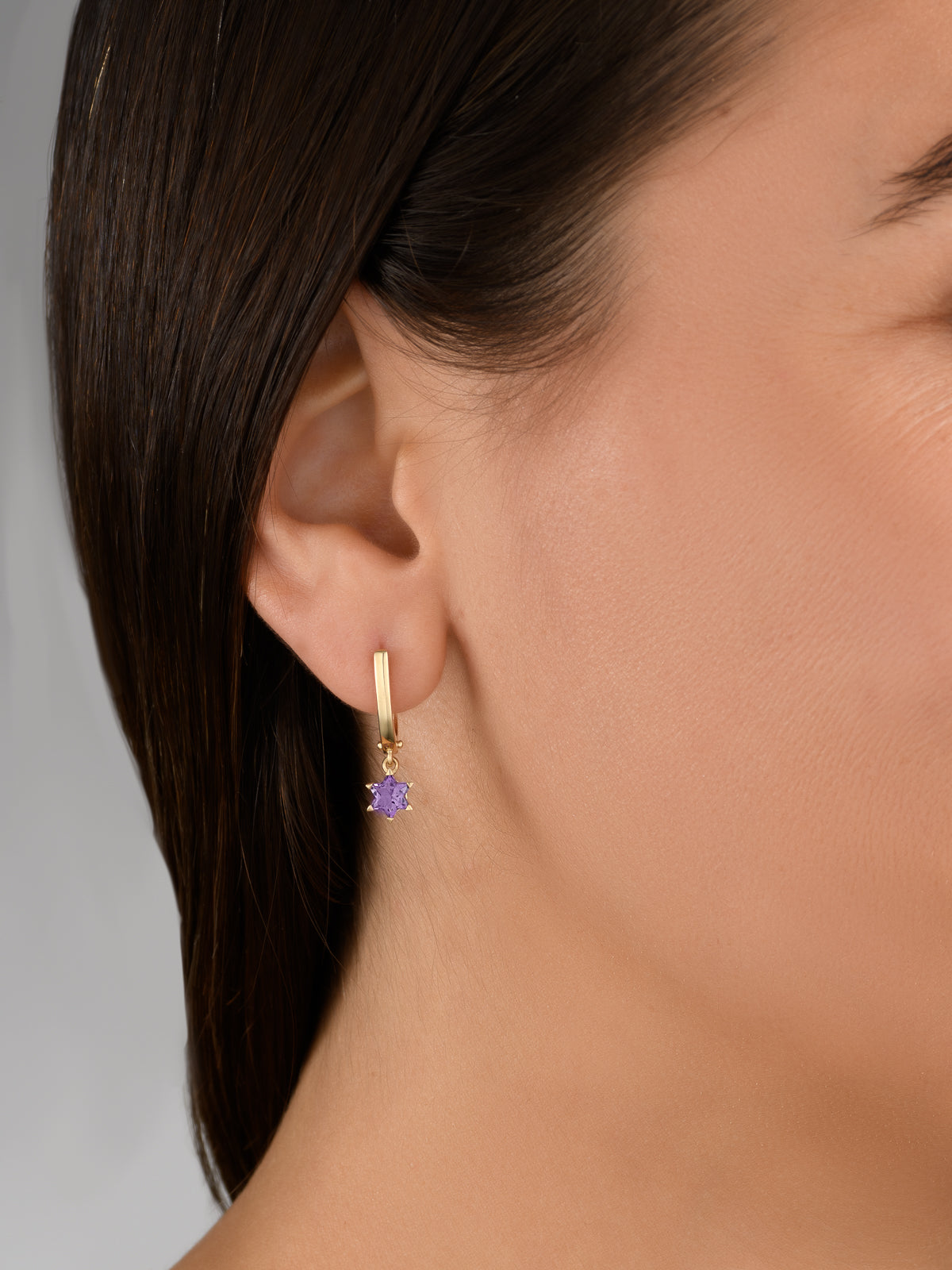 Amethyst Star Of David Earrings in Yellow Gold