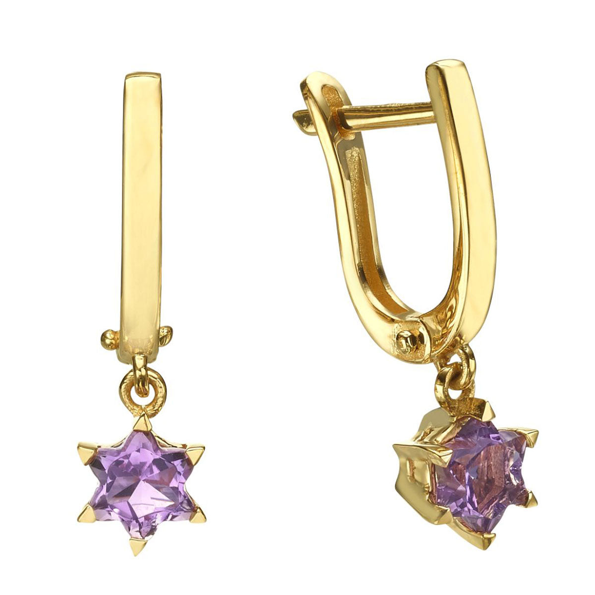 Amethyst Star Of David Earrings in Yellow Gold