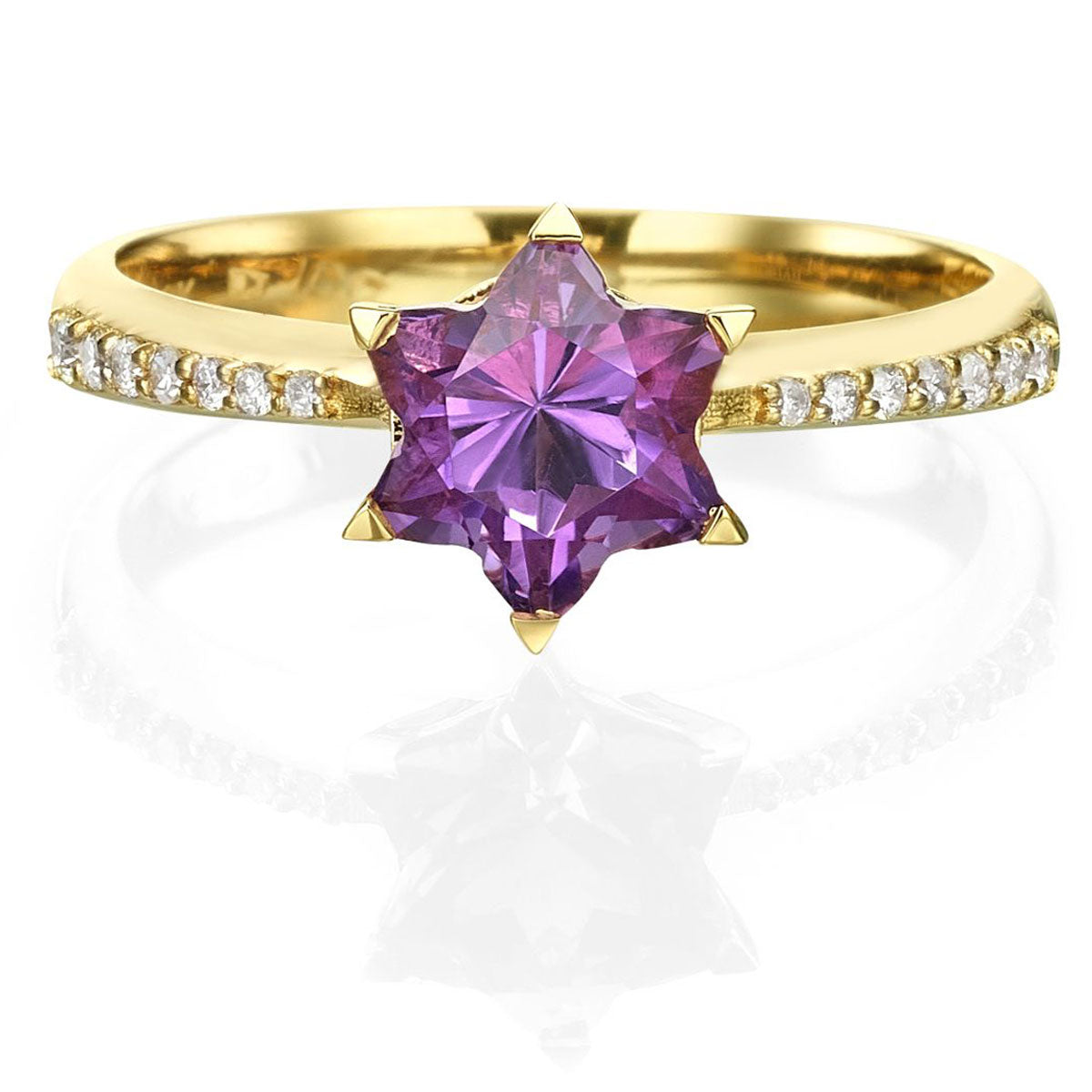 Amethyst and Diamonds Star Of David Ring