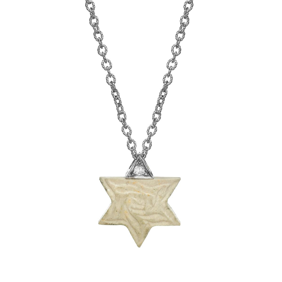 Magen David White Gold Pendant with Temple Mount Stone and Diamond