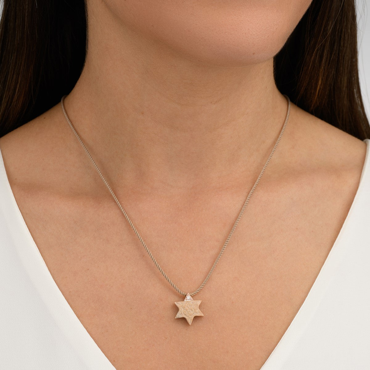 Magen David Gold Pendant with Temple Mount Stone and Diamond