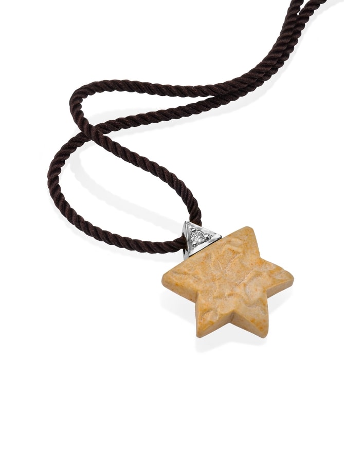 Magen David White Gold Pendant with Temple Mount Stone and Diamond