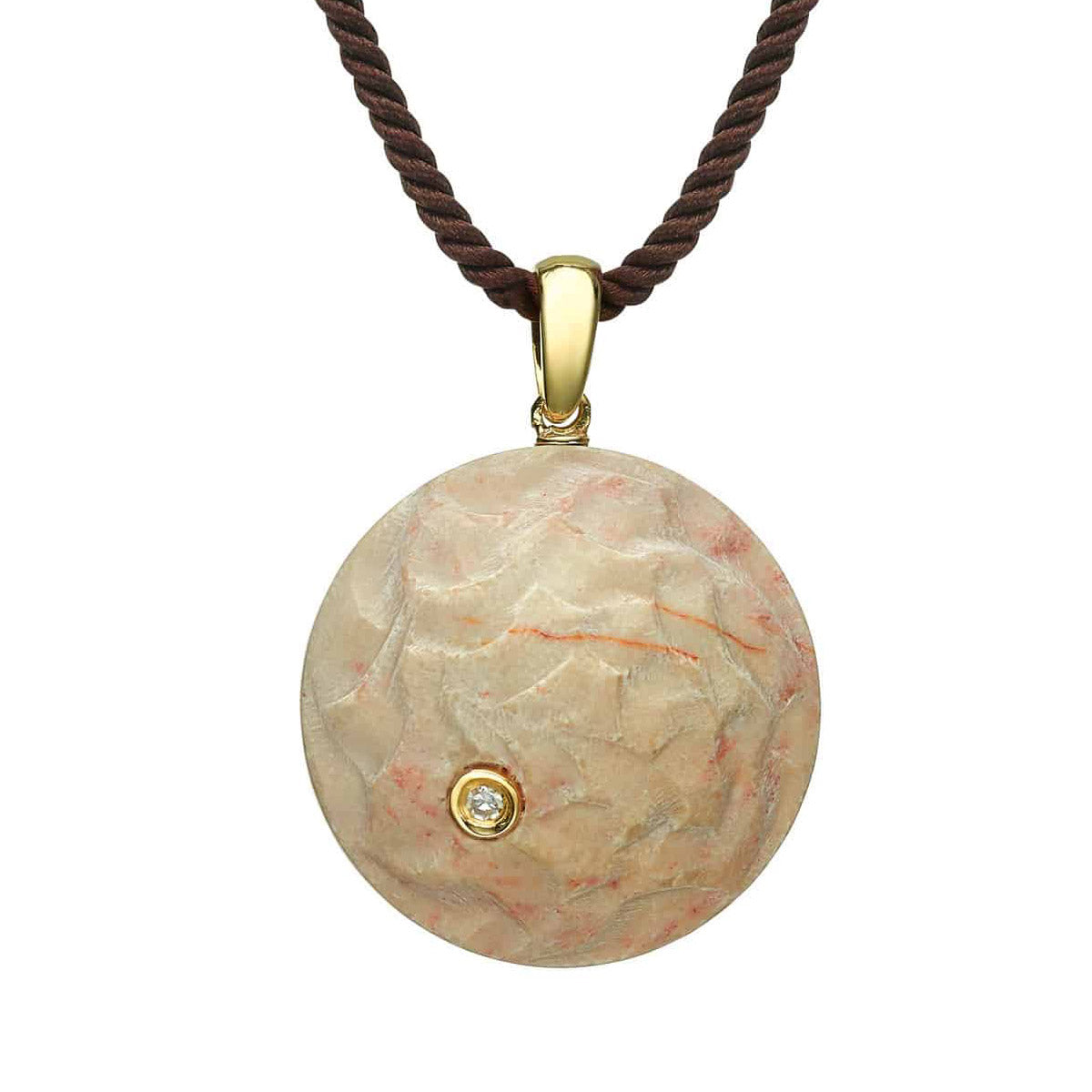 Temple Mount Stone Round Pendant Gold and Diamond