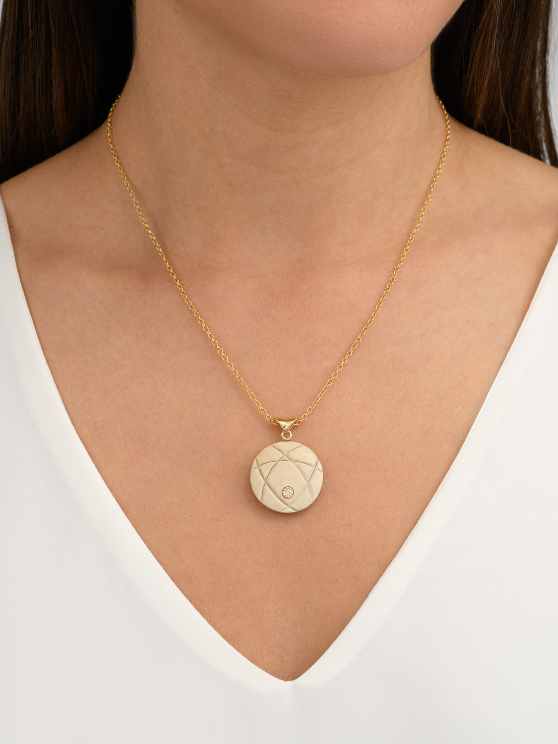 Star Of David Round Pendant with Temple Mount Stone salvage from Temple Mount, set with Gold and Diamond