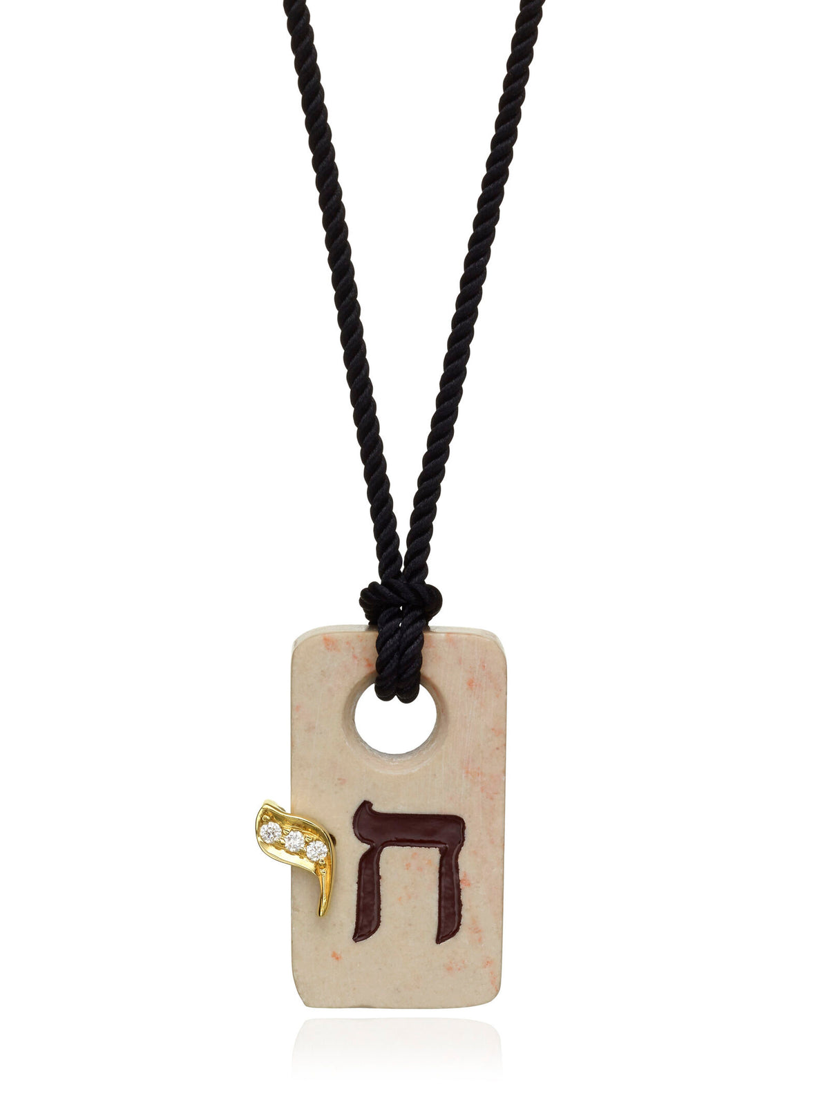 Chai Pendant with 3 Diamonds, 14K Rose Gold