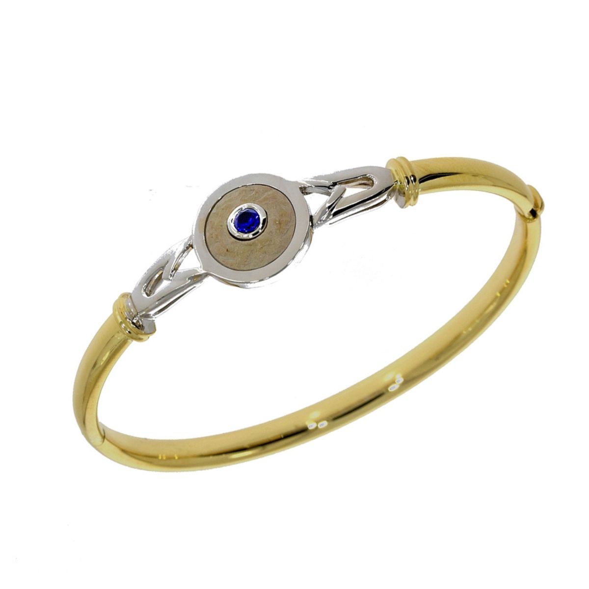 Hard yellow gold and white blue sapphire bracelet set with the Temple Mount stone