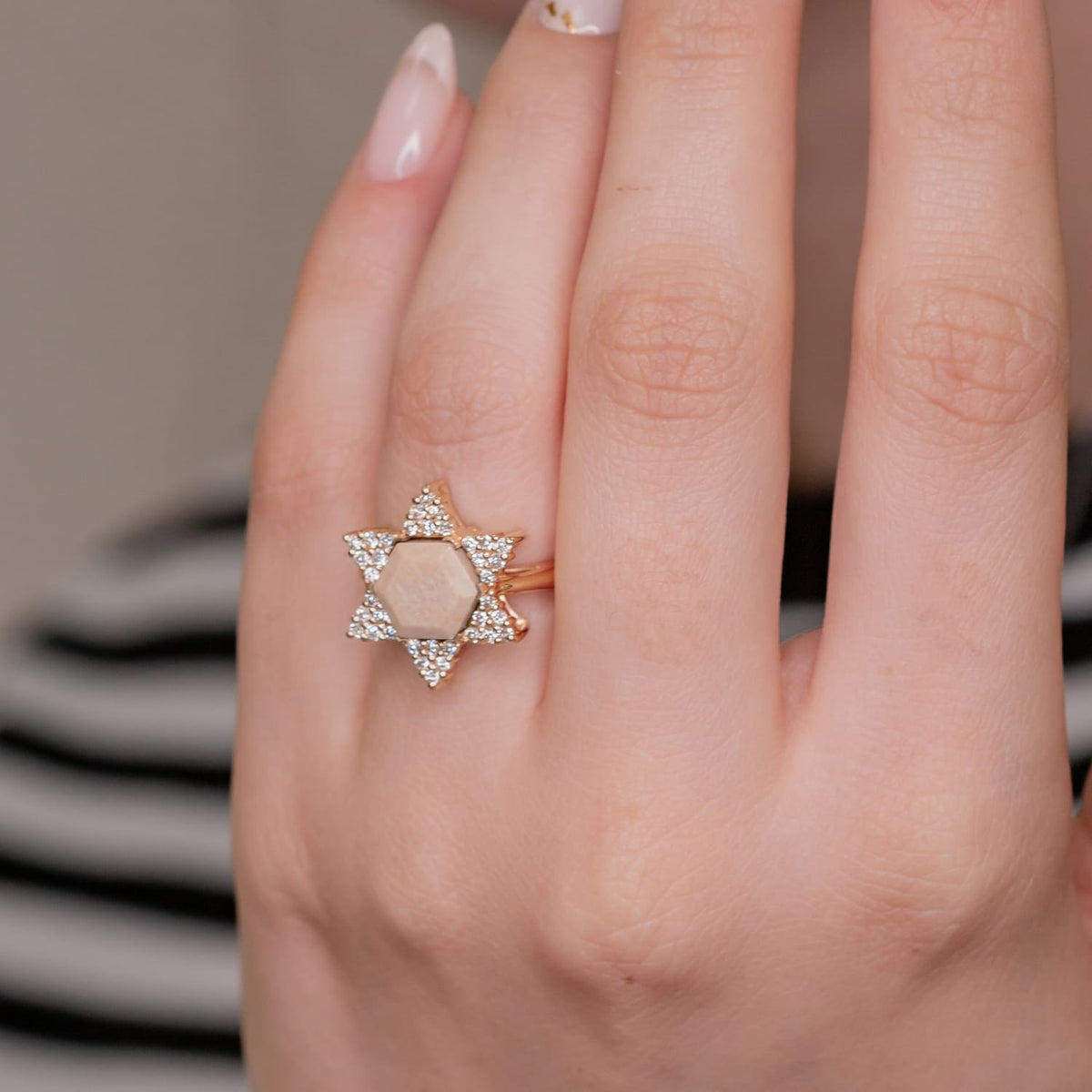 Star of David ring, Temple Mount stone, gold and diamonds