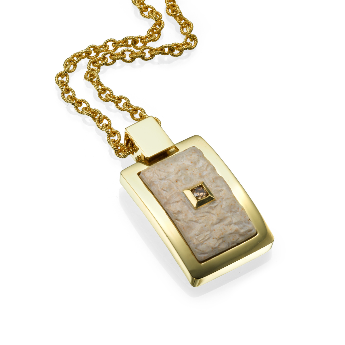  Temple Mount Stone pendant, rectangle shape, Gold frame set with a Diamond